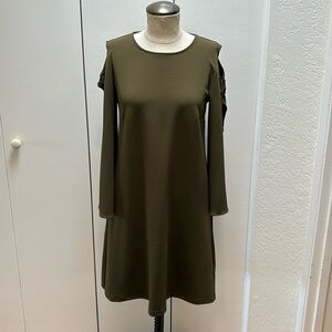 Olive Green Dress with Open Bow Dleeves